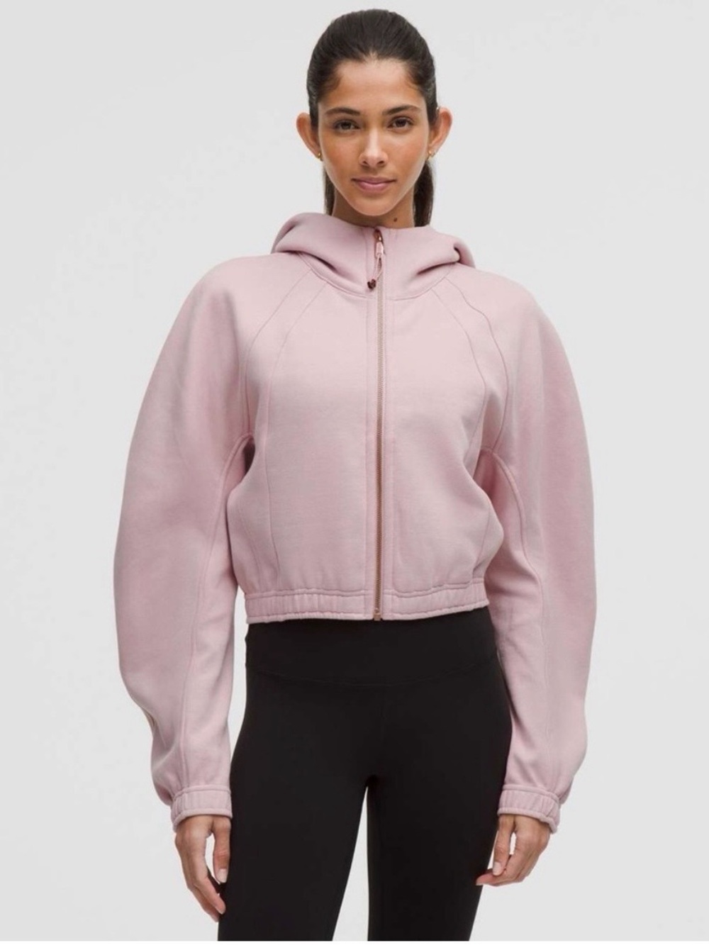 Lululemon Athletica Scuba Relaxed Fit Cropped Zip Hoodie in Pale Pink